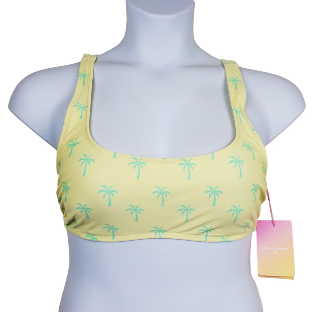 Stoney Clover For Target Yellow Palm Tree Print Bikini Swimsuit Top Size L NWT